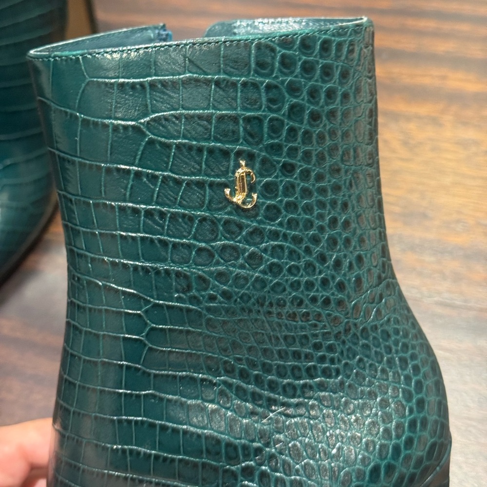 Jimmy Choo Teal Crocodile-Embossed Heeled Boots - Picture 3 of 3